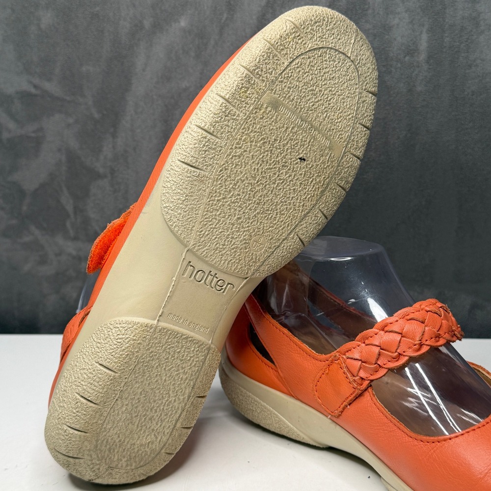 Hotter Shoes Womens Sz 10 Shake Orange Leather Mary Jane Comfort Braided Strap - Picture 6 of 9